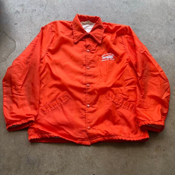 Vintage 80's Jack B. Kelly Inc. Amarillo Texas Orange Snap Track Work Jacket M - Picture 1 of 6